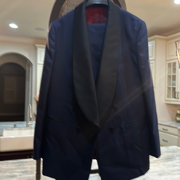 Designer Custom Suit Navy/Black with Red Lining - Picture 1 of 7